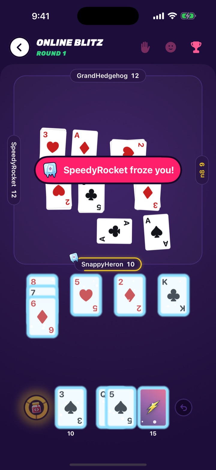 Nertz Blitz Attack Mode: a player froze your cards